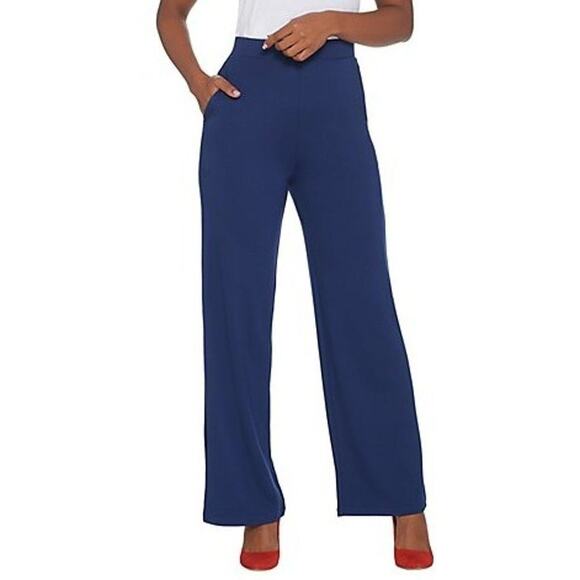 Brooke Shields Timeless Women's Ponte Wide-Leg Pants Navy Size 28WP Petite NWOT - Picture 2 of 8